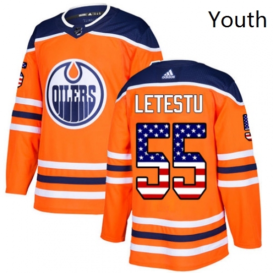 Youth Adidas Edmonton Oilers 55 Mark Letestu Authentic Orange USA Flag Fashion NHL Jersey